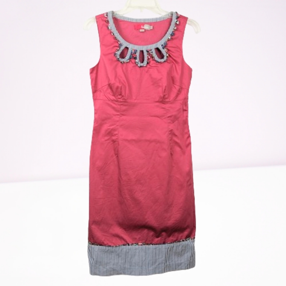 Boden Dress Sheath Nantucket Red Cut-out Neckline Floral Stripes Retro Coastal